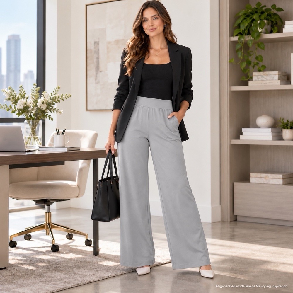 Halara Flex MicroWaffle Work Pants Women 2X Gray High Rise Wide Leg NWT